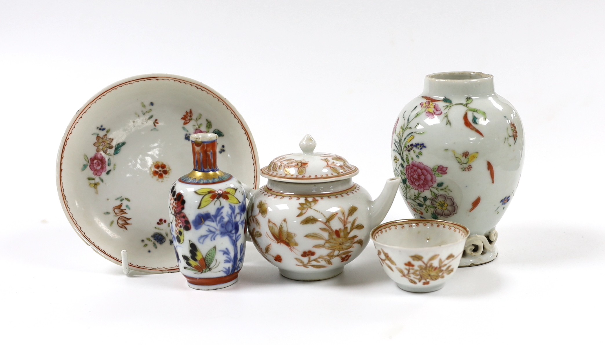 A miniature Chinese export teapot and four other items, 18th century and later